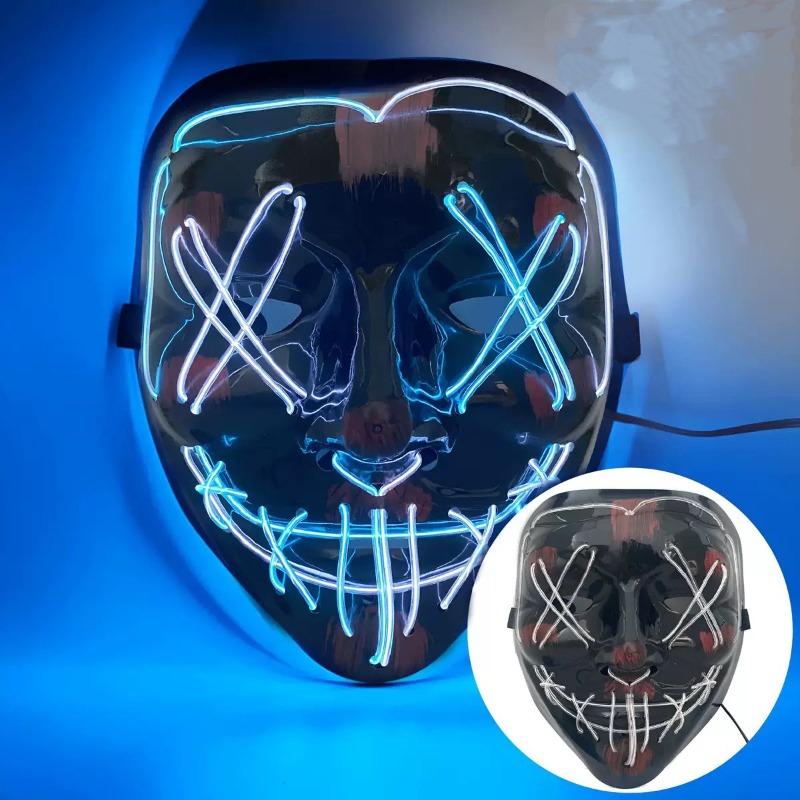 Cold Light Halloween Mask Ghost Dance Led Luminous Black V Mask Masquerade Party Bar Mask Blood Horror Thriller Ghost Face Props