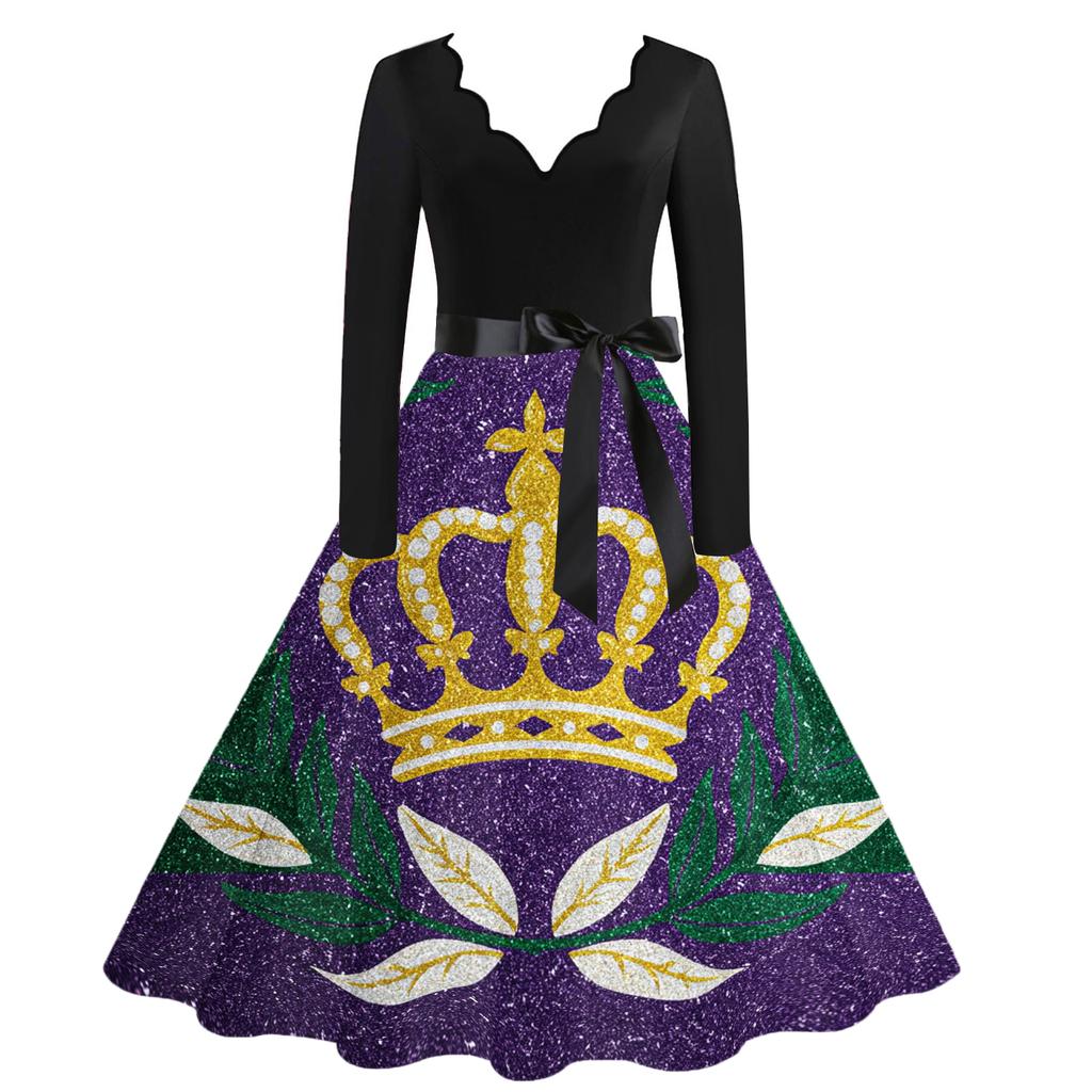 Women's Casual Fashion V Neck Carnival Printed Vintage Dress