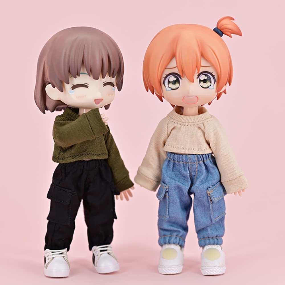 Niannyyhouse Vêtements de Poupée Obitsu 11cm Manches Longues Gilet Pantalon à Poches Vêtements de Poupée 112 Poupée BJD Habillage (blanc)