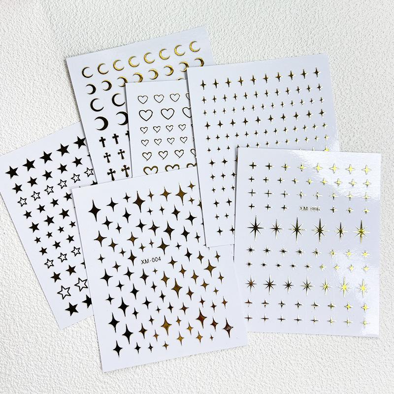 6 Pcs Metal Silver Nail Stickers Metallic 3D Star Nail Art Stickers Decals Self-Adhesive Nail Art Stickers Metal Chain Heart