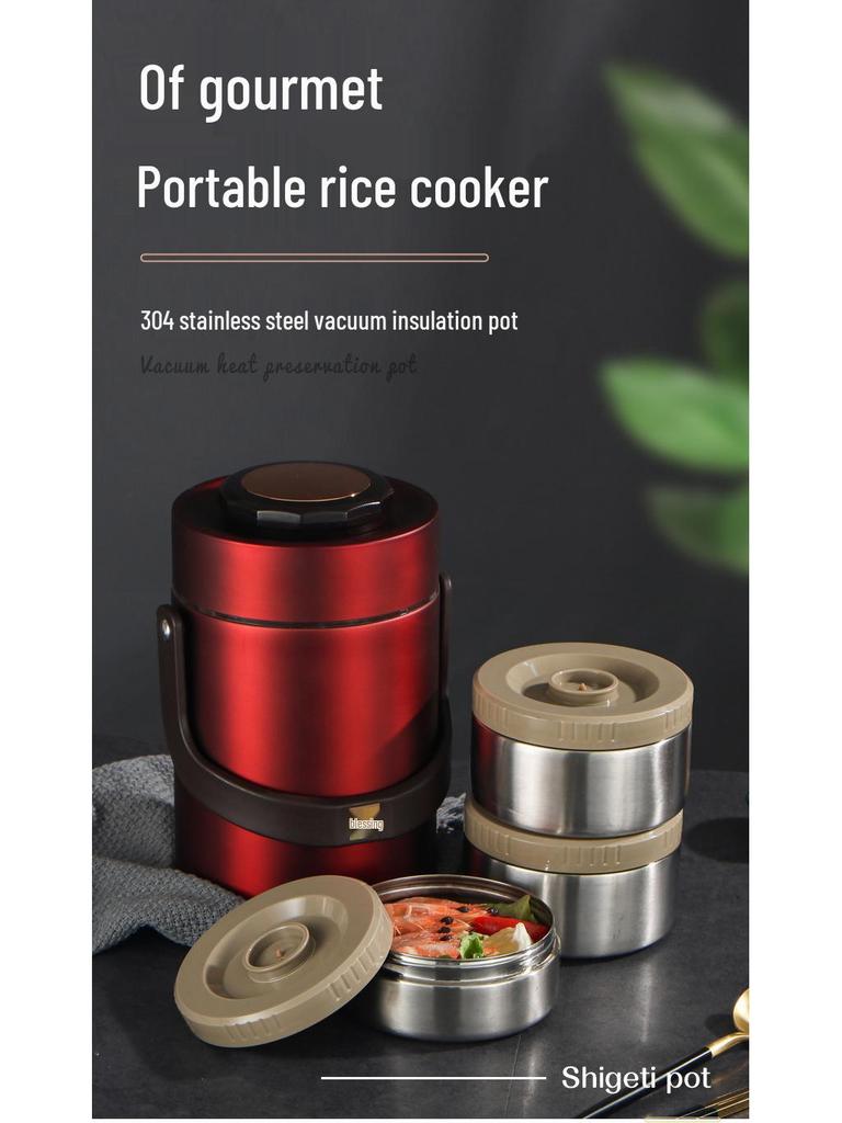 Stainless Steel 3-Layer Insulated Lunch Box, Large Capacity for Students & Office Workers, Compartmented & Portable