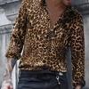 Turn-down Collar Shirt Lightweight Plus Size Leopard Print Shirt Top Streetwear