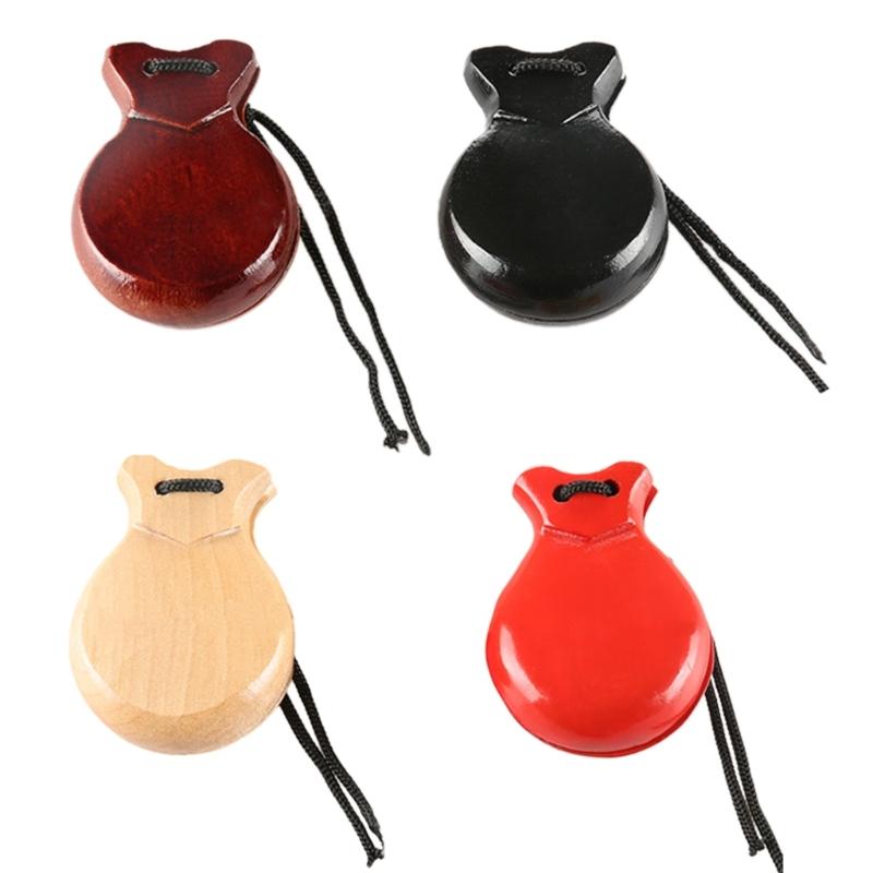 2 Pcs Flamenco Dance Castanets with String Wood Spanish Castanet Hand Percussion Instrument Musical Toy for Kids Adults