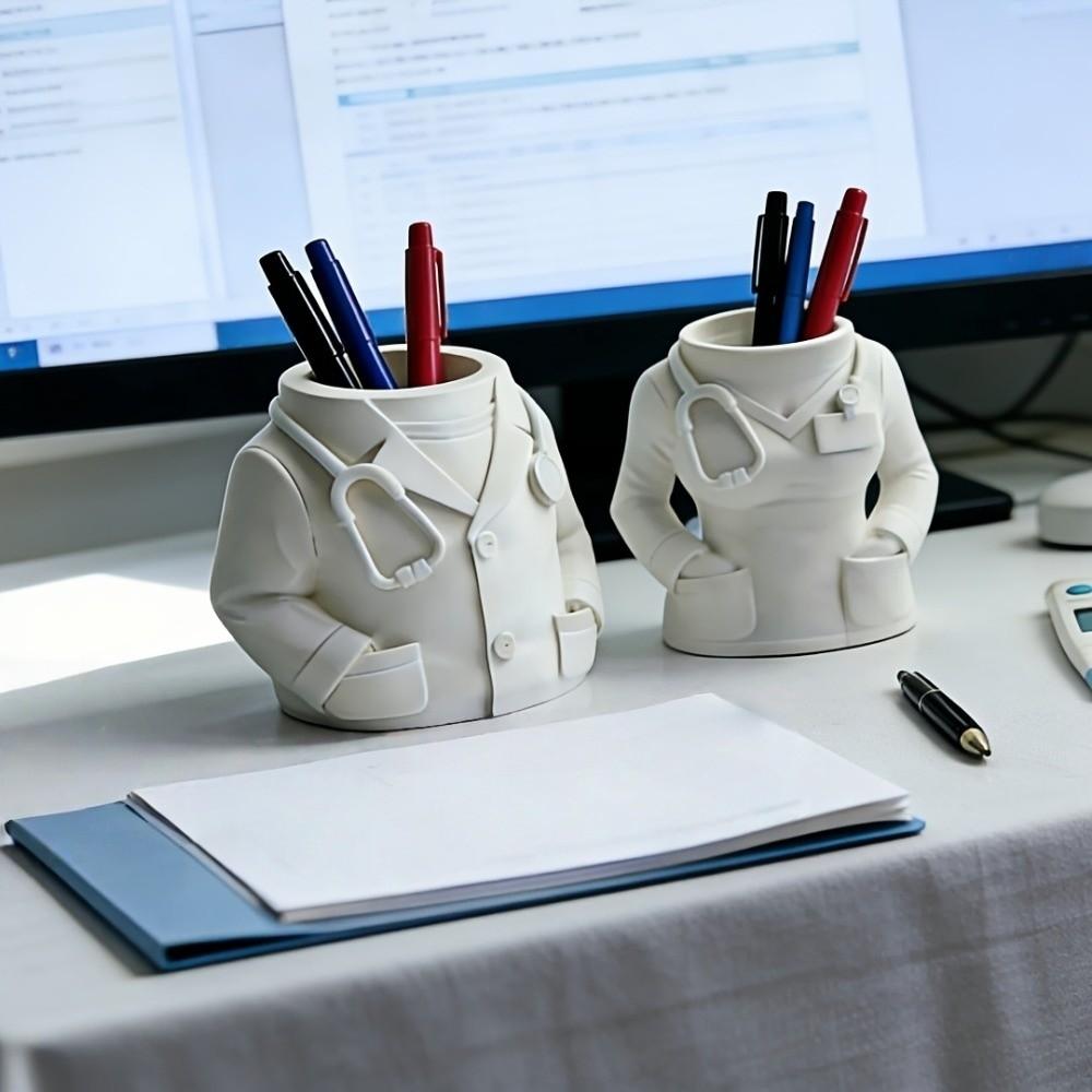 Creative White Coat-Shaped Pen Holder Multifunctional Stationery Organizer  Gift for Doctors Nurses