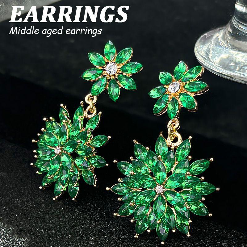 Boucles d'oreilles pendantes Zircon Fleur Colorée pour Femmes, Boucles d'oreilles pendantes Statement pour Fête & Usage Quotidien