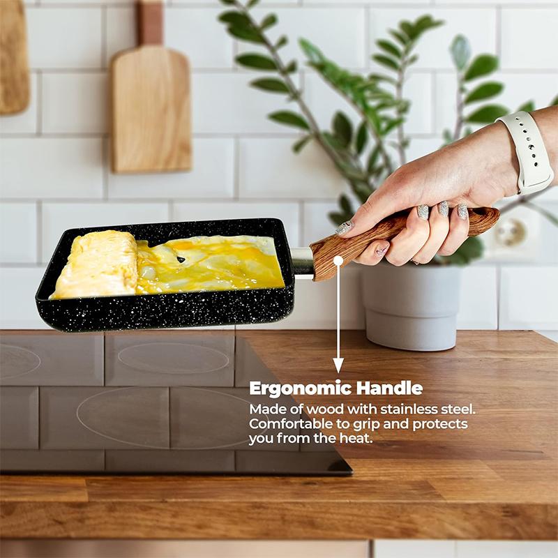 Japanese Omelette Pan Nonstick Tamagoyaki Pan Omelette Frying Pan with Wooden Handle Breakfast Pancake Egg Pan Kitchen JT
