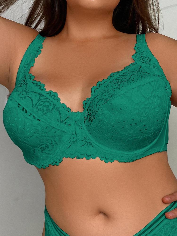 Plus Size Sexy Lace Hollow Out Bra for Women Ultra Thin Solid Color Breathable Bras