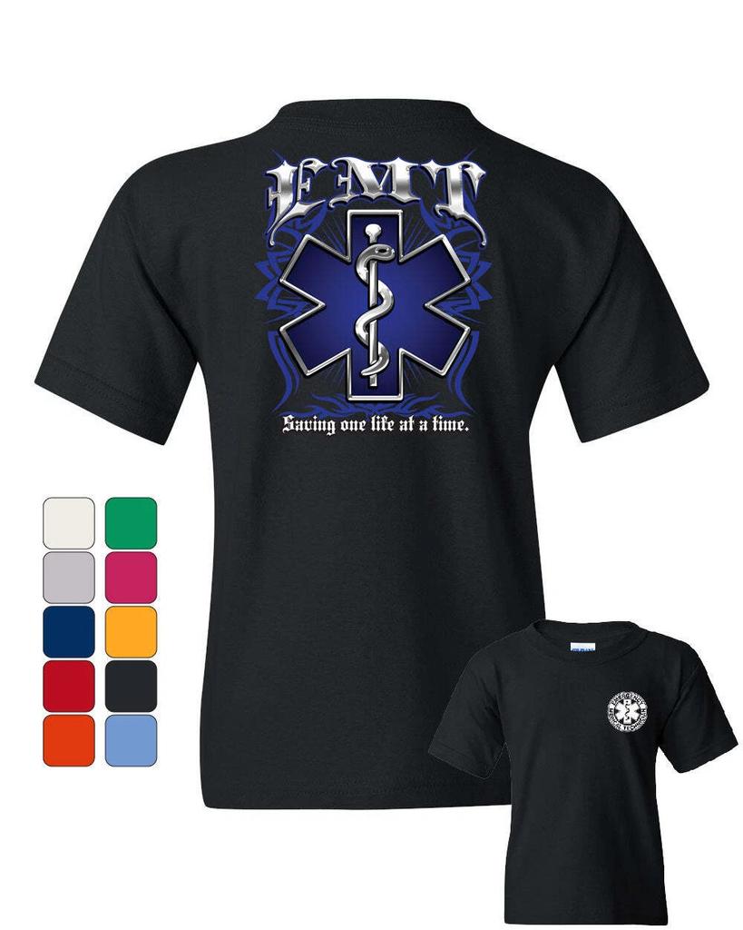 EMT Saving One Life at a Time Youth kids boys T-Shirt Paramedic First Responders Kids Tee