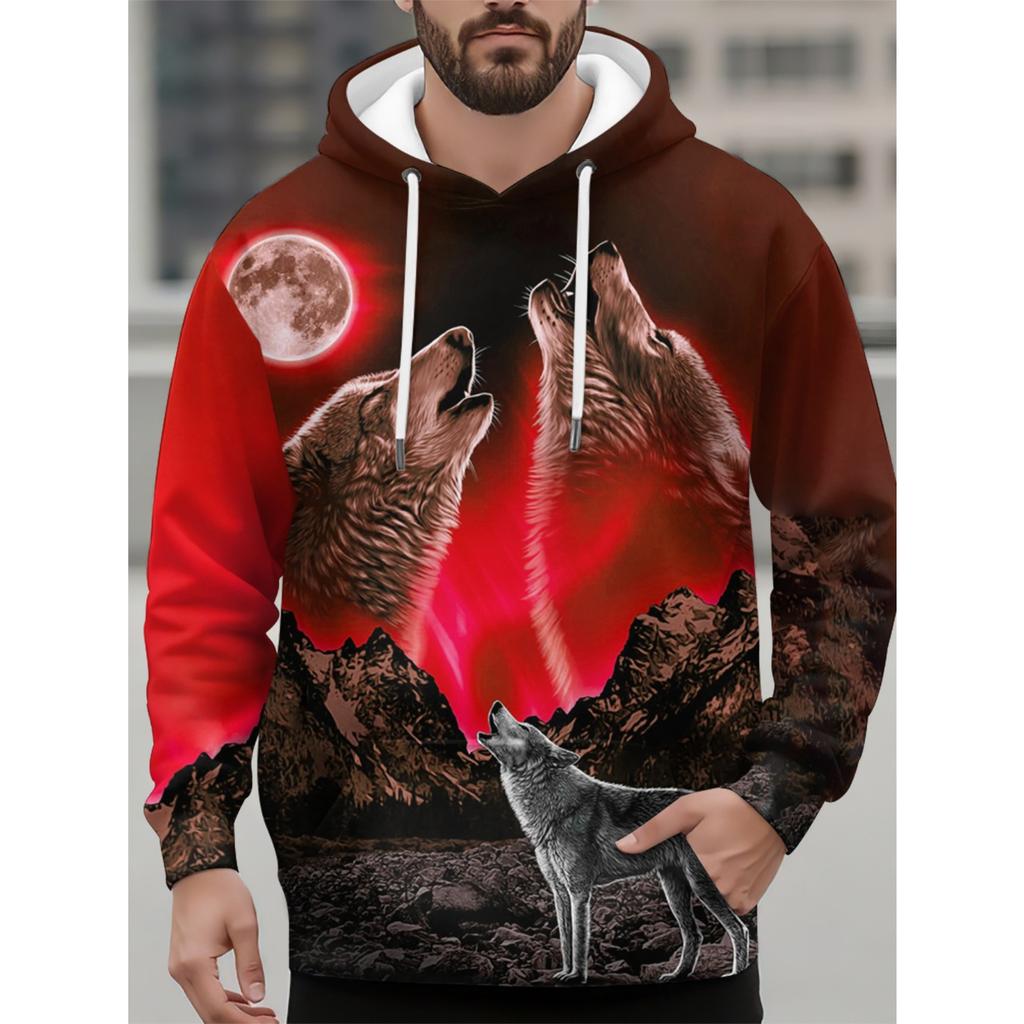 Fashion Men's Hoodie Sweatshirt Animal Wolf 3D Print Fashion Hoodie Street Casual Sweatshirt New Men's Oversized Clothing