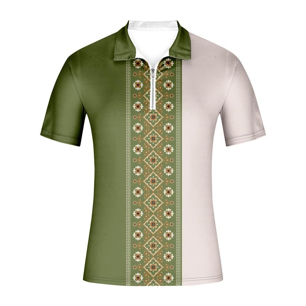 Men'S Casual 3D Digital Printing Short Sleeve Zipper Polo Shirt Men'S Clothing