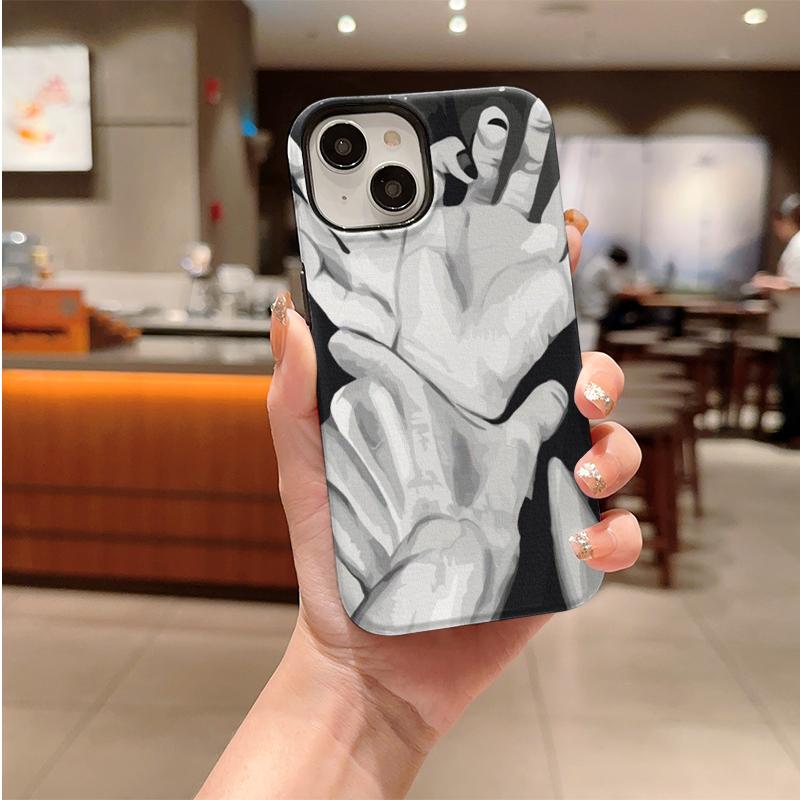 Minimalist Mono Grey Scale Holding Hands Graphic Art Film Aesthetic Protective Shockproof Bumper Case Cover For iPhone 14 15 16 Pro Max Plus