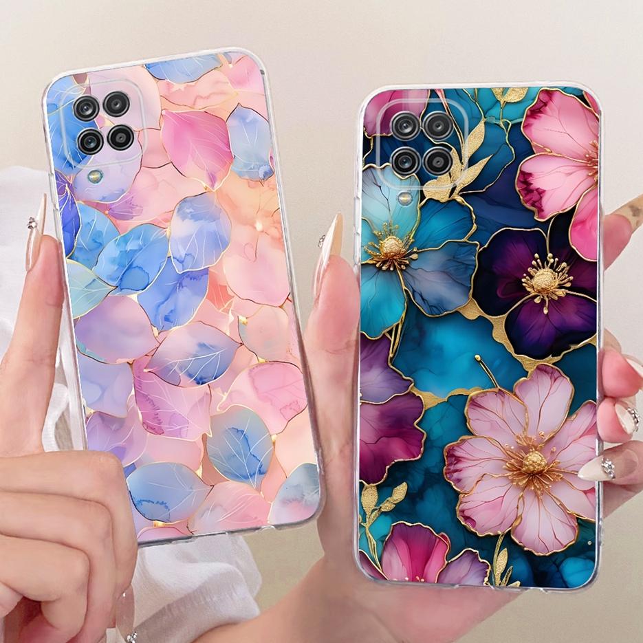 For Samsung Galaxy A12 Case F12 M12 Colorful Flowers Painted Cover Soft Slim Phone Case For Samsung A12 M 12 Galaxy M12 F12 Bags