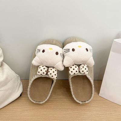 Mignon dessin animé chaton pantoufles en velours porter automne nouveau polyvalent décontracté semelle épaisse tête de sac pantoufles
