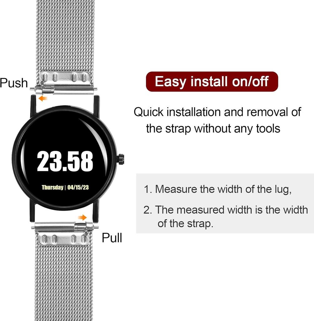 Adjustable Quick Release Metal Stainless Steel Reticulated Replacement Strap Unisex Stainless Steel Mesh Strap Braided Strap Silver 16mm