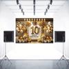 2D Schwarz Gold 10. Geburtstag Kulisse mit Kronenlichtern und Ballons Fotoautomaten Banner