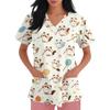 Women V Neck Short Sleeve Work Top with Pockets Animal Print Medical Scrub Shirt Comfortable Fit Durable Fabric Suitable for Healthcare Professionals