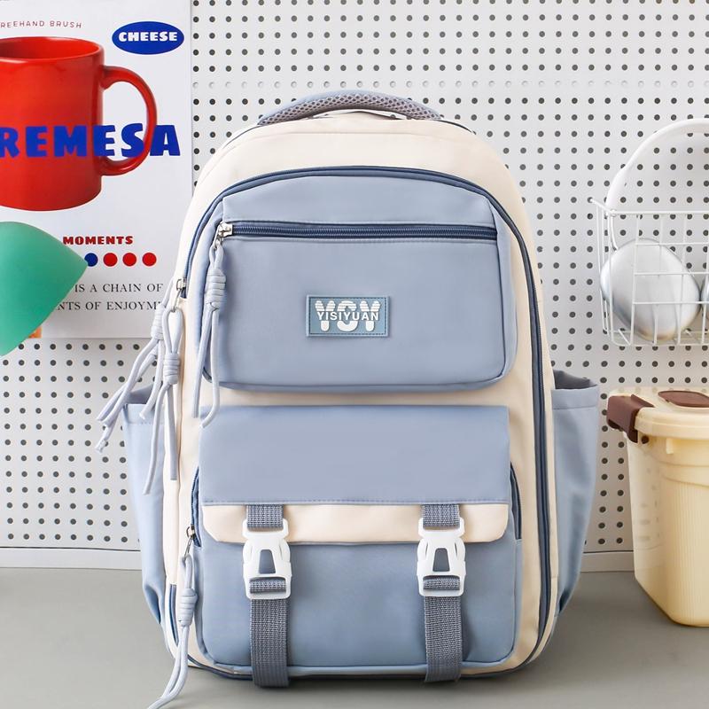 Large Capacity Backpack Student Lightweight Schoolbag Color Contrast Backpack