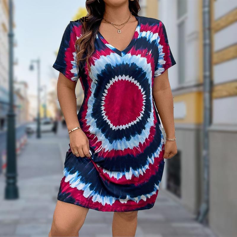 Summer Fashion Women's V Neck Short Sleeve Retro Striped Printed Dress Sex Short Skirt Dresses