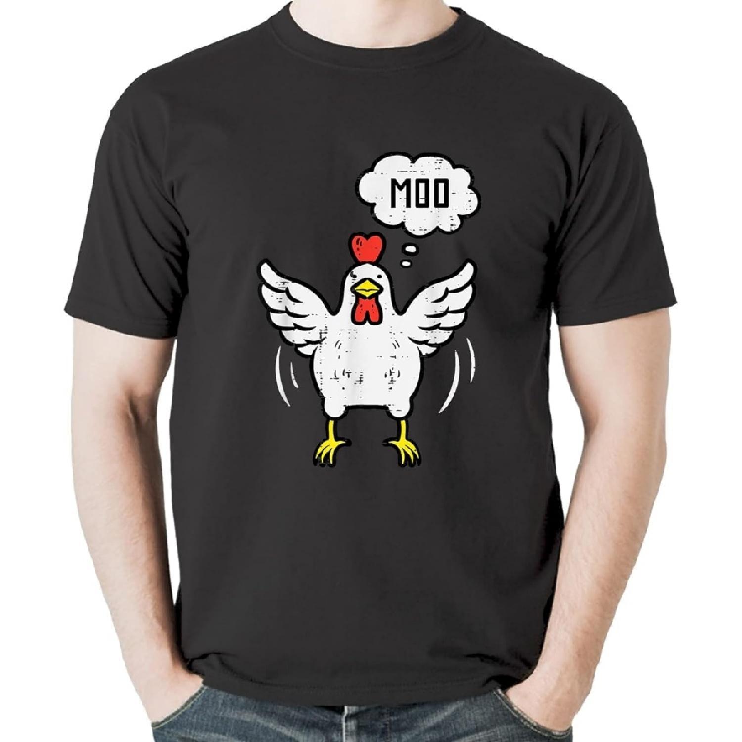 Chicken Cow Moo Funny Farm Animal Hen Farmer Men Women Kids T-Shirt Sweatshirt Hoodie Tanktop for Men Women Kids Black S