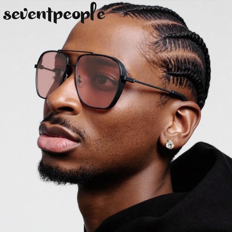 Vintage Übergroße Quadratische Sonnenbrille Herren Luxusmarke Klassische Metall Doppelsteg Punk Sonnenbrille Für Herren Trendige Fahrbrille