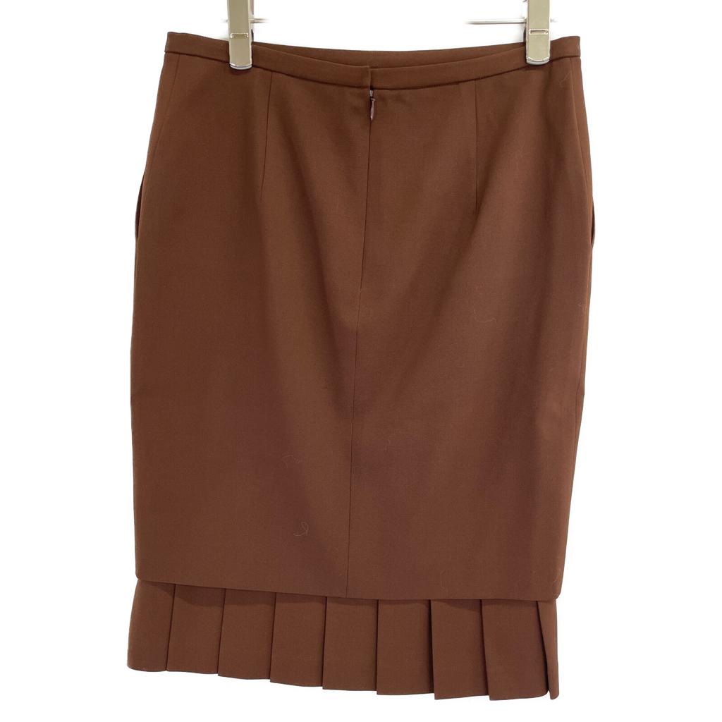 HERMES Lemaire period brown wool random tuck layered medium skirt skirt 36 BrownUsed