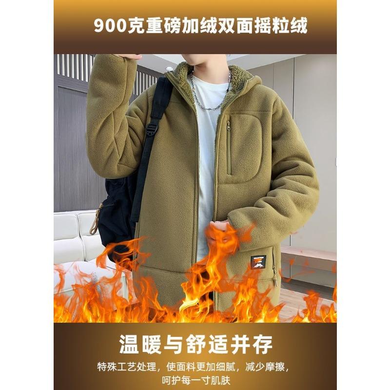 Thick Fleece Jacket for Men Winter Outdoor Hooded Warm Fleece Jacket Cardigan Sweatshirt