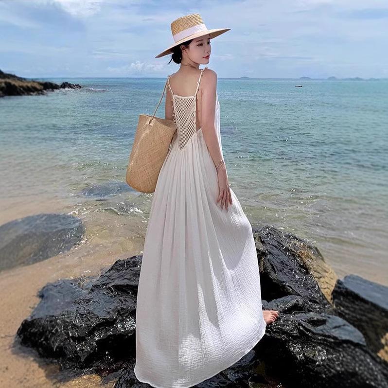 Loose and Thin, High-end Shell Hollow Decorative Design, White Holiday Dress, Beach Dress