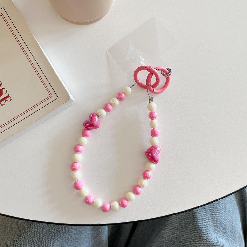 Bunte Perlenherz-Kette Umhänge-Handystrap - Verlustsicher, Passt für alle Hüllen
