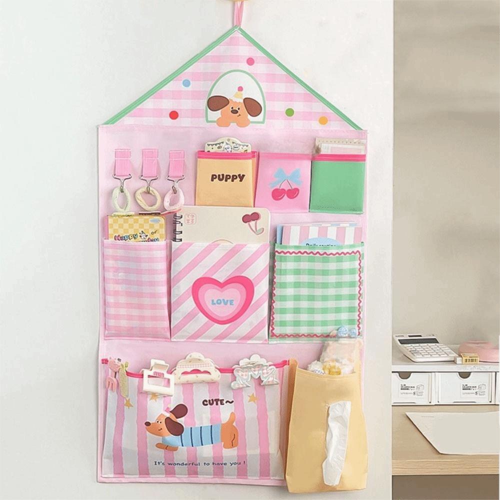 Cute Wall Mounted Storage Bag Multi-layer Sundries Organizer Cartoon Hanging Bag  Students
