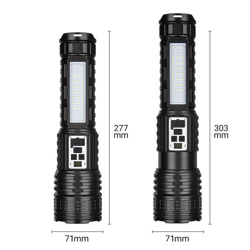 Super Big Flashlight USB Rechargeable Most Strong LED Flash Light Long Range Torch Zoom Outdoor Lamp With Digital Power Display