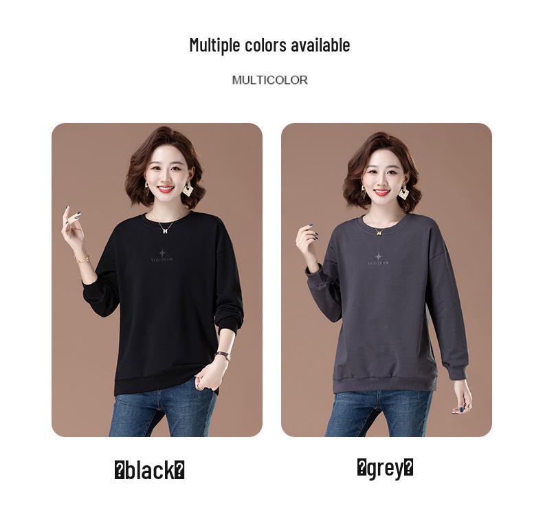 Women's Loose-Fit Pure Cotton Hoodie - Plus Size, Tummy-Covering, Slimming, Casual Spring/Autumn Top for Middle-Aged Mothers