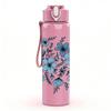 1PC Blue Mixed Wild Flower Print 750ml Color Plastic Sports Water Bottle Leakproof Flip Straw Lid Suitable for Sports Office Home Use