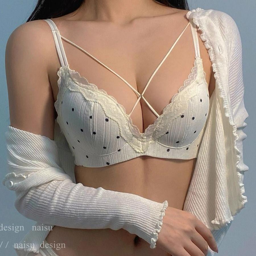 Female Summer Sexy Polka Dot Beauty Back Small Chest Show Big Close Pair of Breast Anti Sagging Underwear
