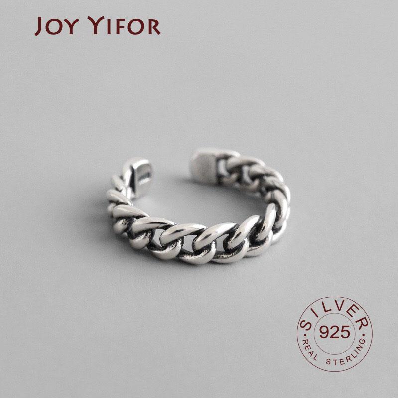 BFCLUB Silver Color Wide Chain Rings Silver Vintage Wild Square Strip Chain Open Rings for Women Fine Jewelry Gift
