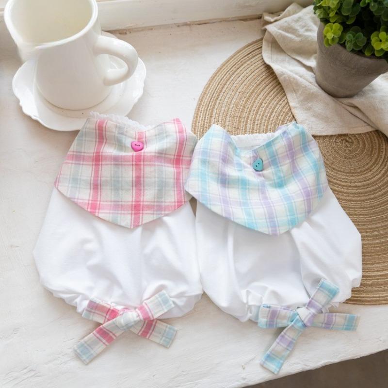 Pet Spring Cool Sun Protection Vest Drool Towel Pet Couple Clothing Decoration Teddy Cute Plaid Dress Puppy Clothes