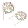 2Pcs Cake Toppers Pink Bow Sparkling Exquisite Safe Degradable Happy Birthday Cake Decoration