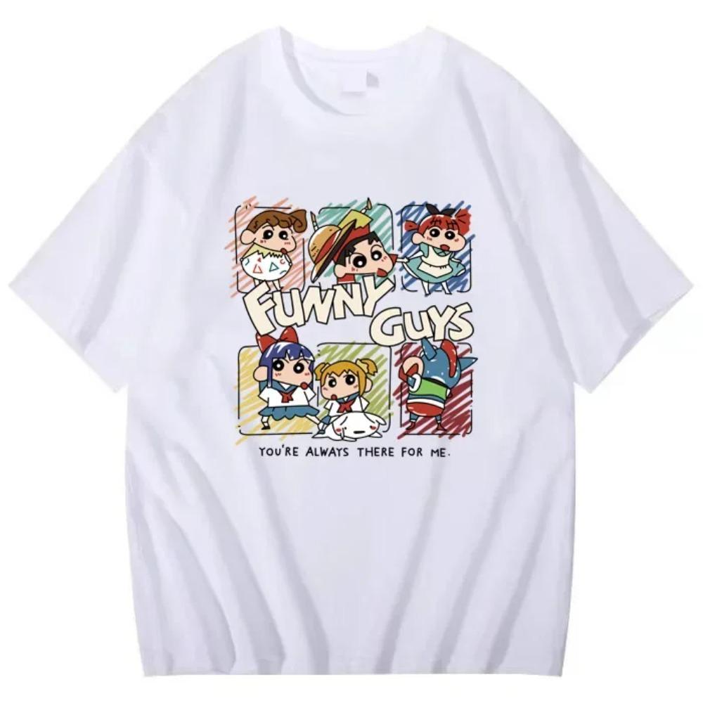 

2025 Summer New Crayon Shin Chan Printed Short Sleeve T-shirt Women s Loose Fashion Street Loose Student Top Y2K Women s T-shirt XXXXXL белый