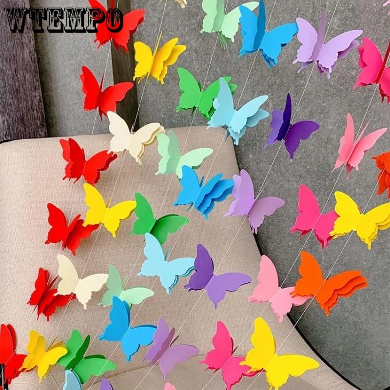 3D Colorful Butterfly Paper Garland Paper Rope Wedding Arrangement Birthday Party Decoration Supplies Home Decoration