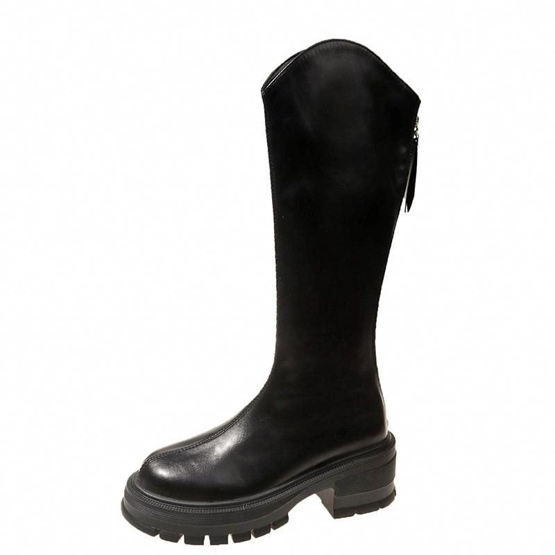 2024 Hot Sale New Autumn Winter Women Knee Length Shoes Round Head Solid Color Slip-On Wear Resistant Ladies Elegant Boots