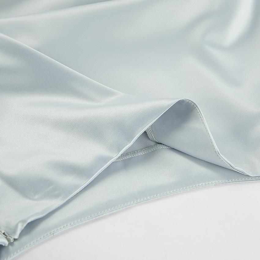 Elegant Grey Satin Skirts For Women Fashion Mid Waisted Slit Solid Skirts Casual New Loose Ankle-Length Skirt Streetwear