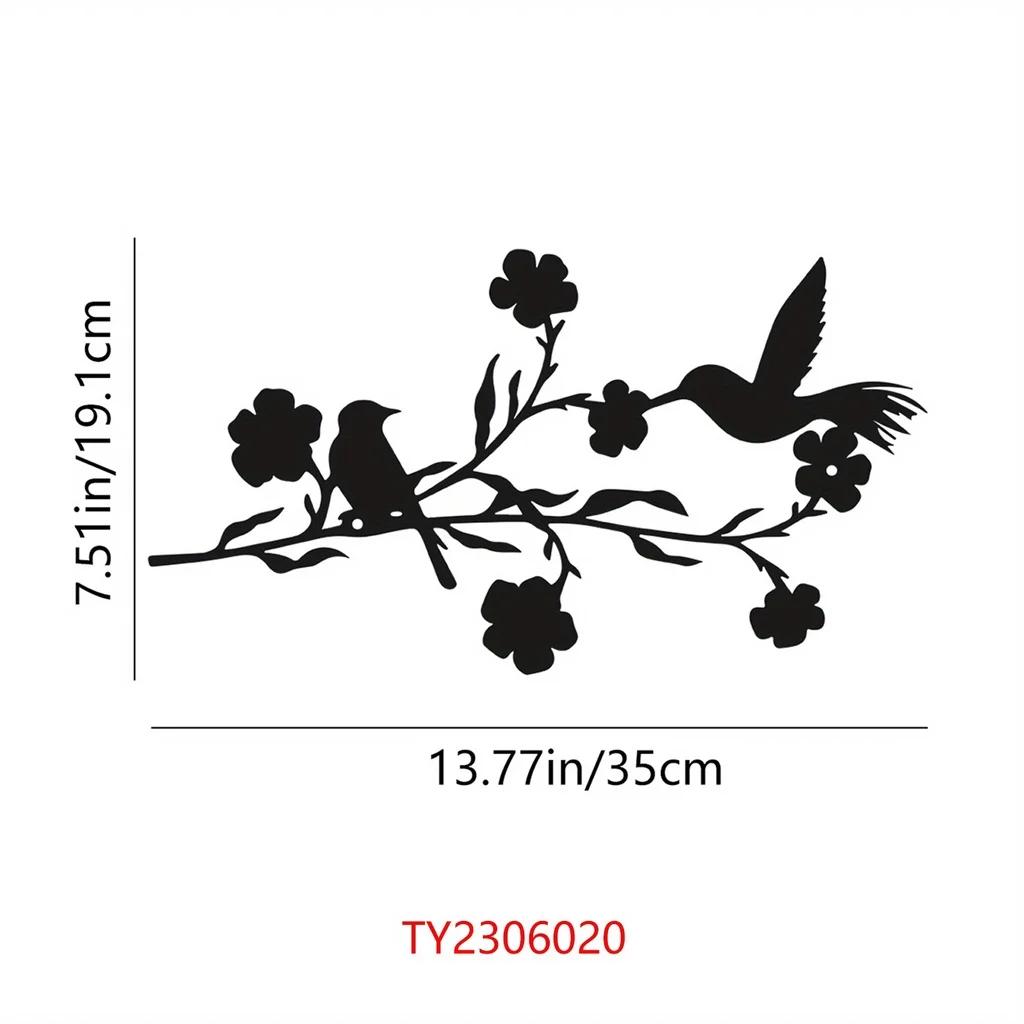 1pc Stunning Metal Birds Wall Art Black Leaves and Flowers Decor for Home and Garden, Indoor and Outdoor Branch Sculpture