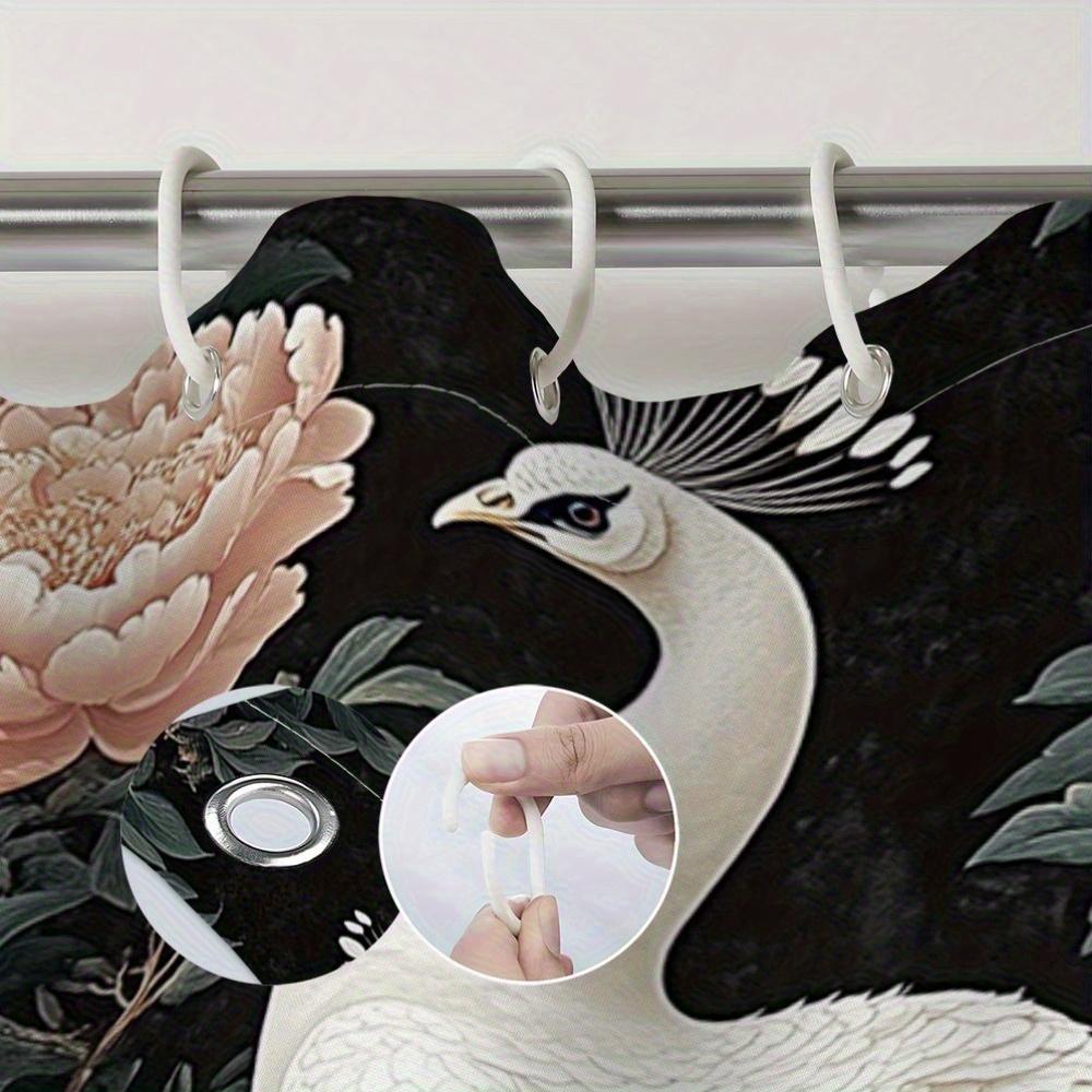 Elegant White Peacock With Flowering Peony Shower Curtain 12 Hooks, Four Seasons Bathroom Decorative Bathtub Shower Curtain