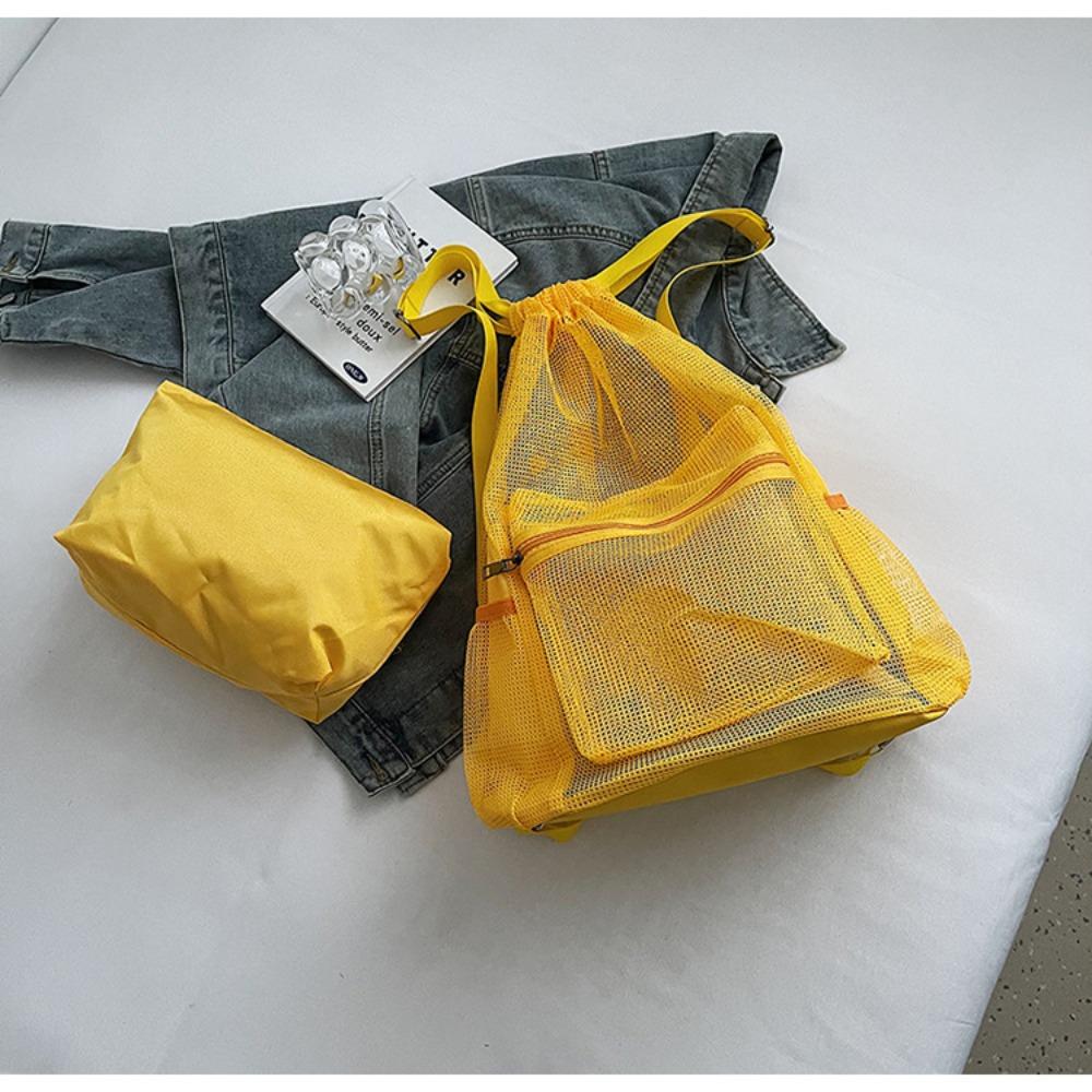 

Милый рюкзак на кулиске в корейском стиле, полый, портативный, из нейлона, сумка через плечо, однотонная сетчатая пляжная сумка для улицы жёлтый