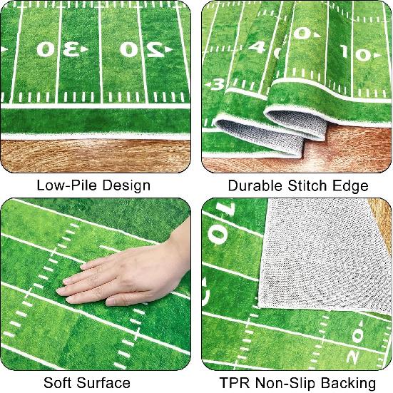 Green Runner Rug 2x6,Football Field American Sports Green Lawn Sport Game Team Competition,Throw Accent Area Rug Non Slip Washable Runner Carpet for