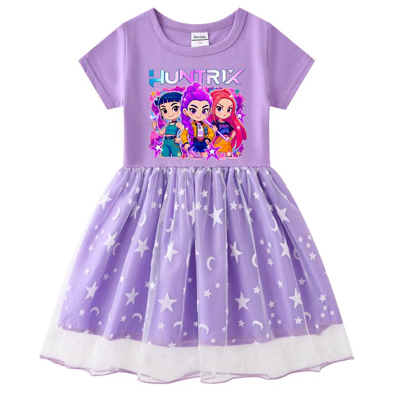 Girls' Kpop Rainbow Sequin Mesh Dress - Long Sleeve, Perfect for Spring & Autumn