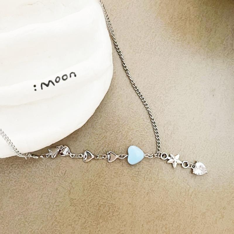 Süße Coole Zirkon Herz Anhänger Halskette Metall Herz Choker Mode Halskette Elegante Schlüsselbein Kette Y2K Schmuck