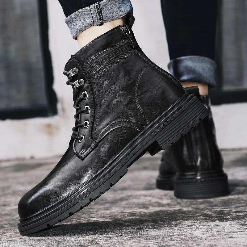 Leather Shoes Male Sneakers Men's Casual Shoes Casual Sneaker Ankle Boots Round Toe Loafers Winter Boots for Men High Boots New