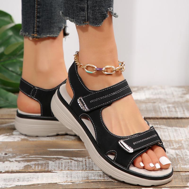 Women's PU Flat Sandals Rubber Soft Sole Open Toe Slingback Sandals Beach Leisure Light Sandals Sandalias De Mujer Plus Size New