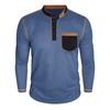 Men's Long Sleeve Stand Collar Henry Tshirt Casual Cotton Patchwork T-Shirt Autumn Winter Base Layer Shirt American Retro Tees