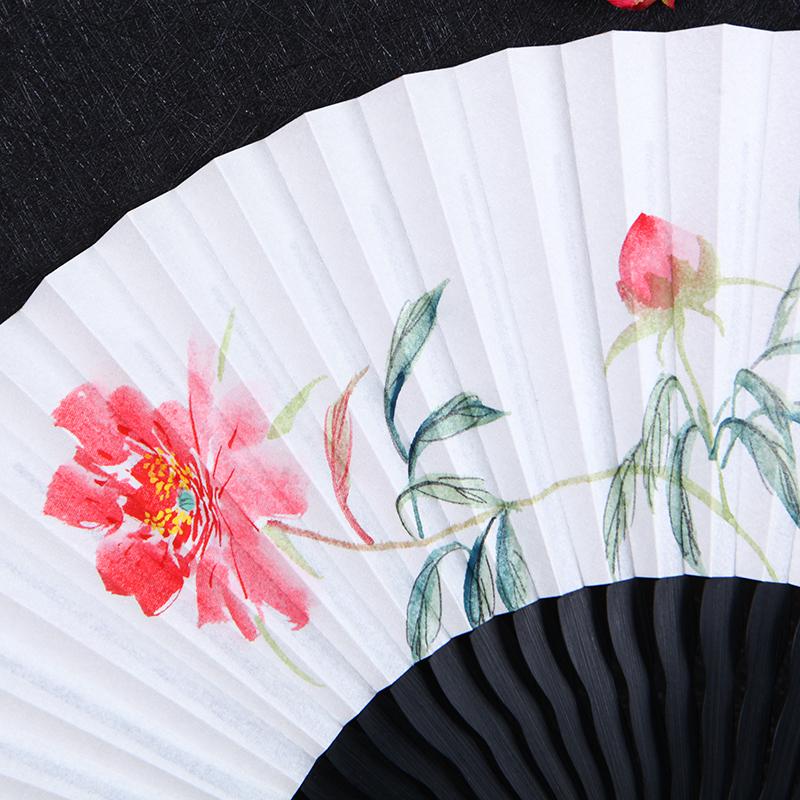 Siyitang Silk Bag Rice Paper Fan Chinese Style Hand Drawn Fan Craft Folding Fan Dance Fan Ancient Style Female Fan Folding Fan